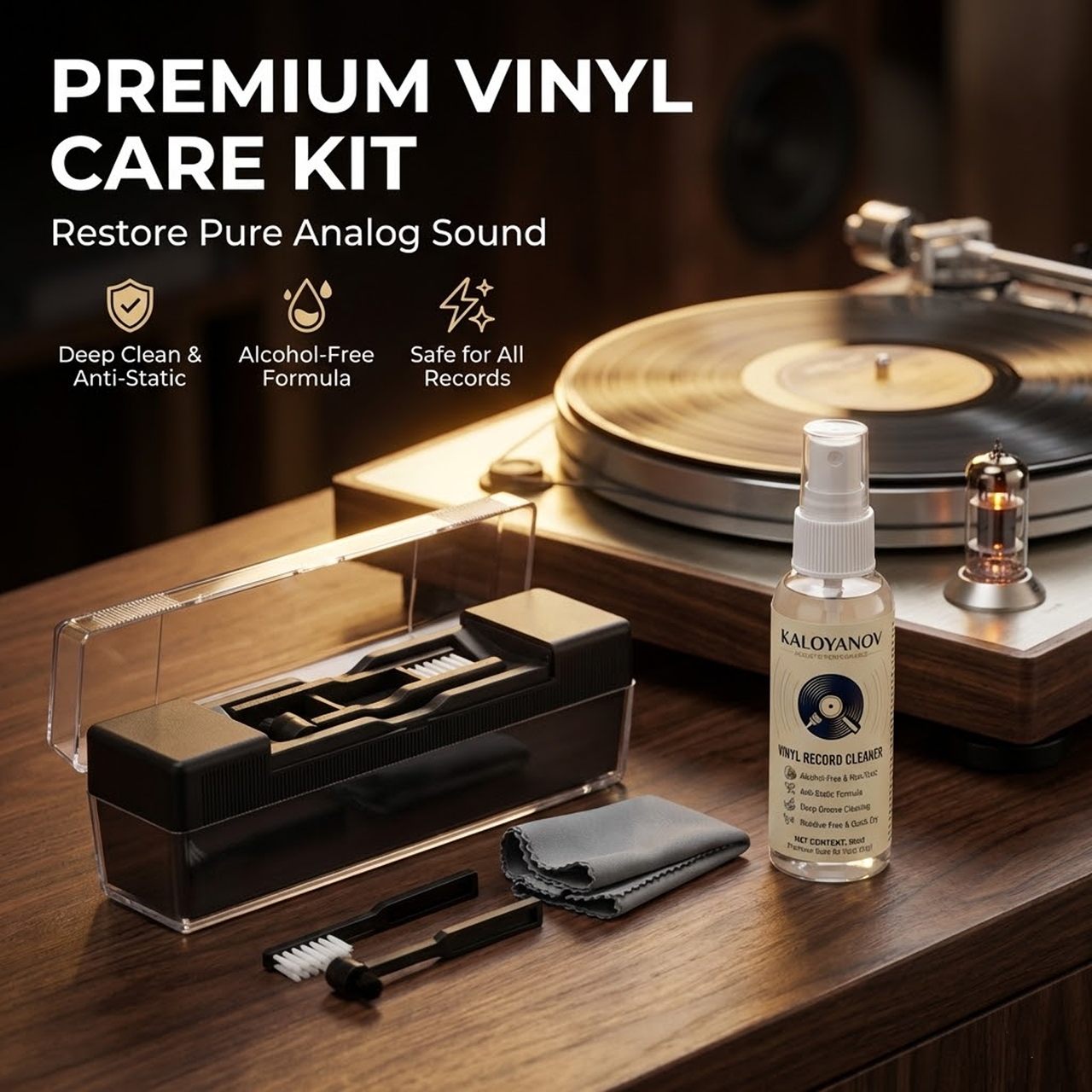 Alcohol-Free Vinyl Record Care Kit with Stylus Cleaner