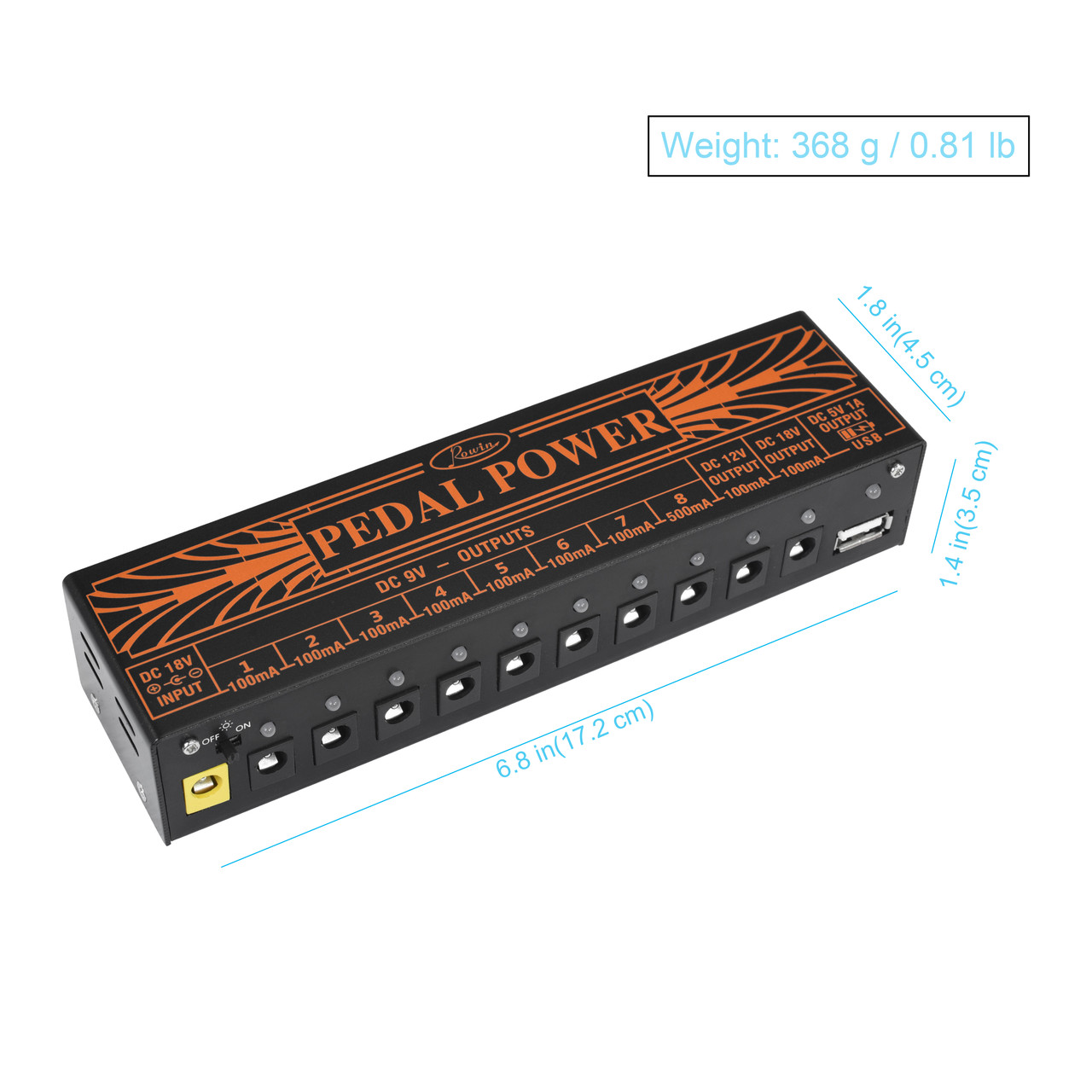 Rowin 10-Output Guitar Pedal Power Supply – AU Plug