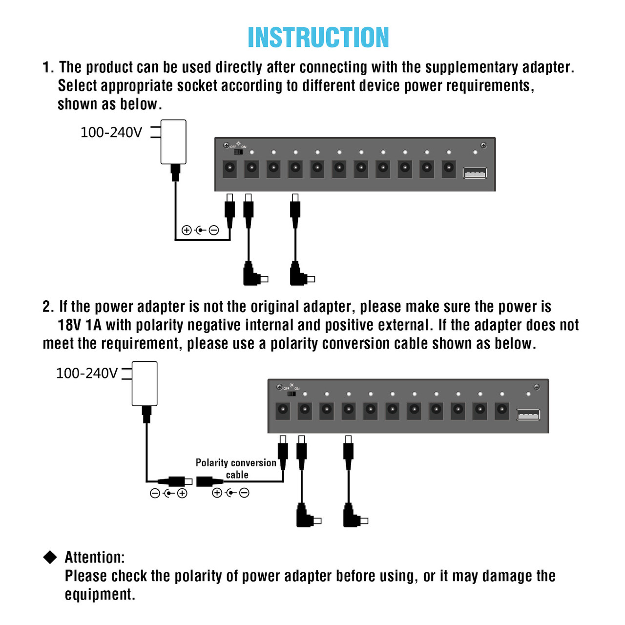 Rowin 10-Output Guitar Pedal Power Supply – AU Plug