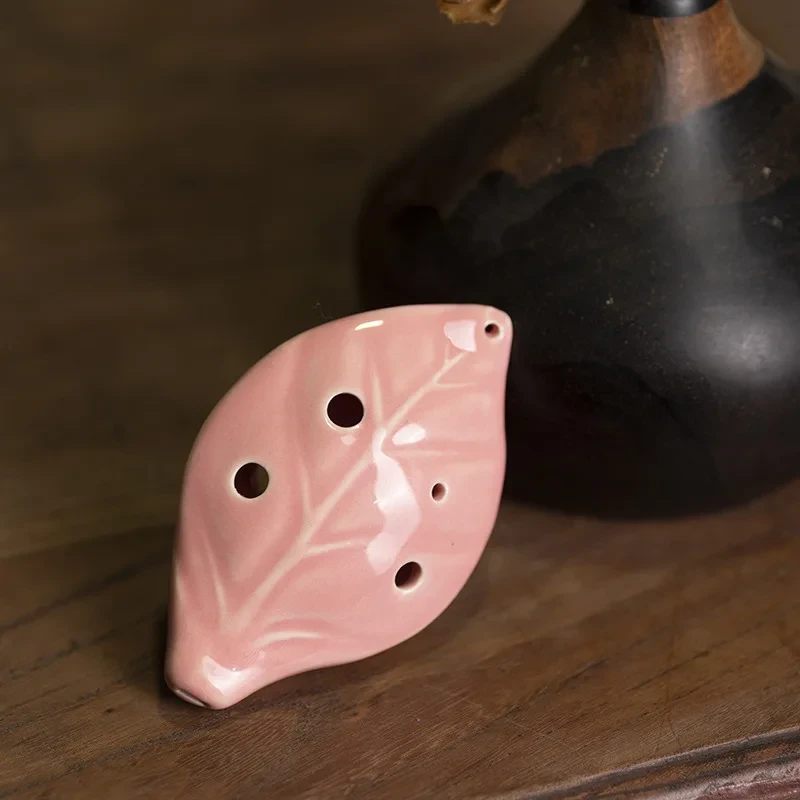 6-Hole Leaf-Style Ceramic Ocarina – Pink