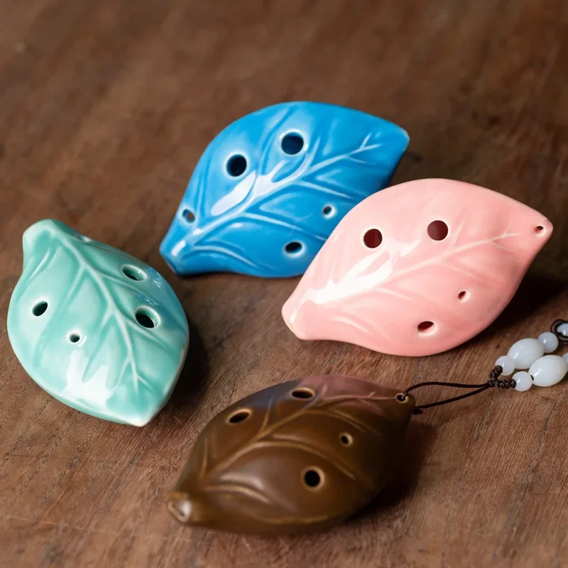 6-Hole Leaf-Style Ceramic Ocarina – Pink