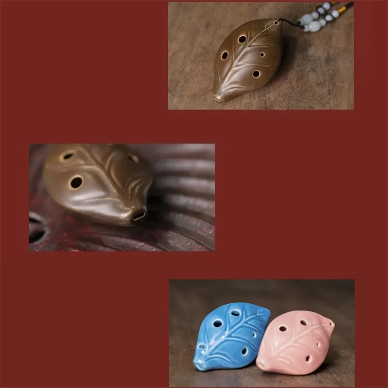 6-Hole Leaf-Style Ceramic Ocarina – Pink