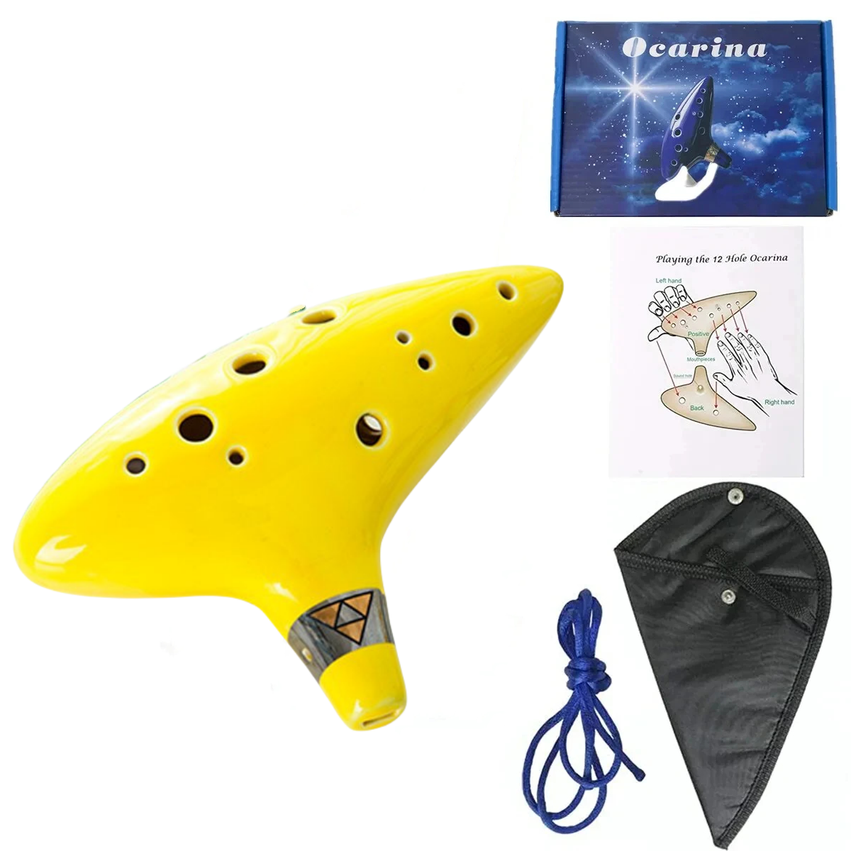 Yellow 12-Hole Alto C Ceramic Ocarina Set with Carry Bag