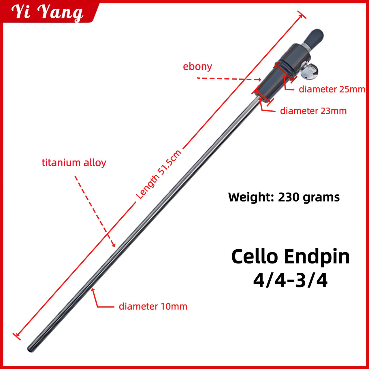 Titanium Alloy & Ebony Cello Endpin – 4/4–3/4