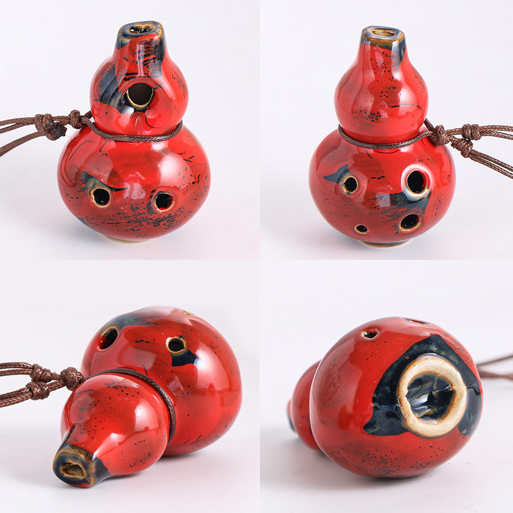 7-Hole Red Glazed Ceramic Ocarina with Lanyard