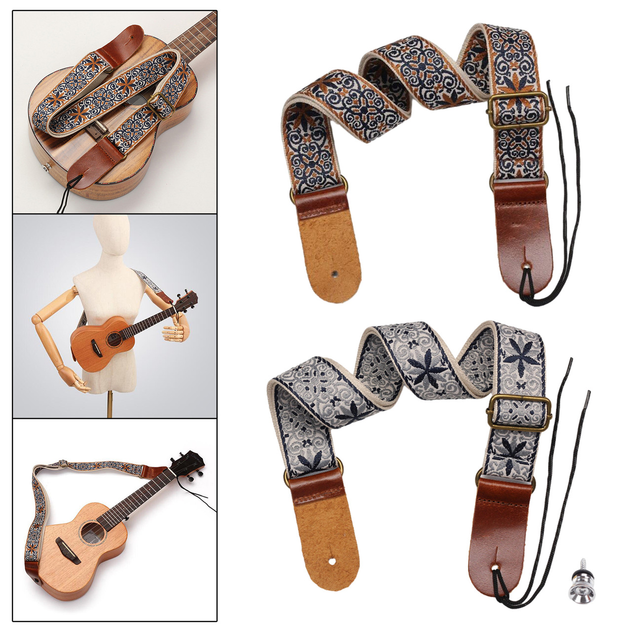 Bohemian Adjustable Ukulele Strap – Brown, 77–134 cm