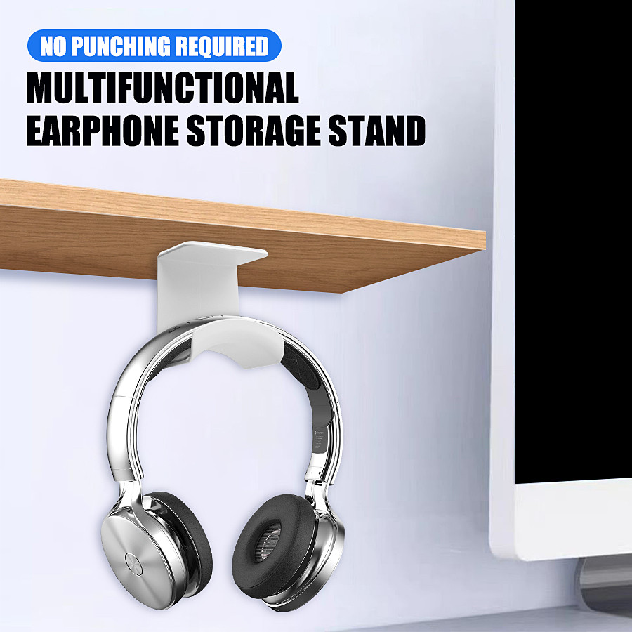 Foldable Adhesive Headphone Hanger – Black