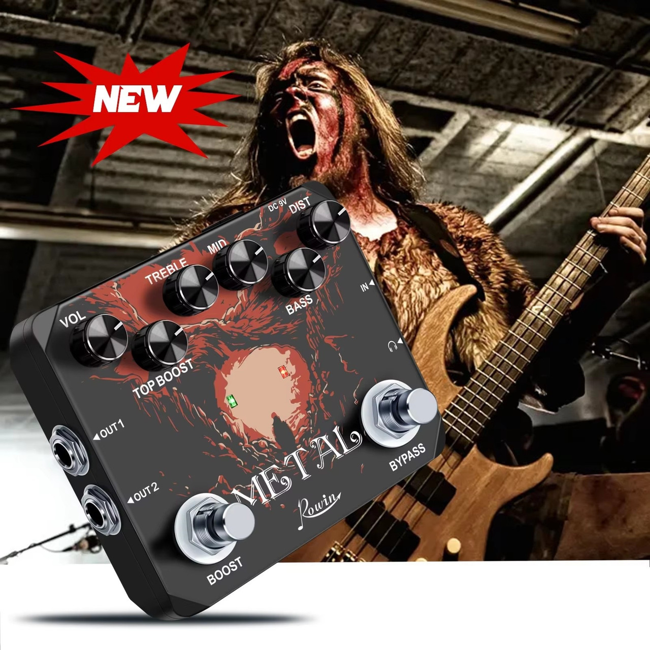 Rowin Dual-Footswitch Heavy Metal Distortion Pedal