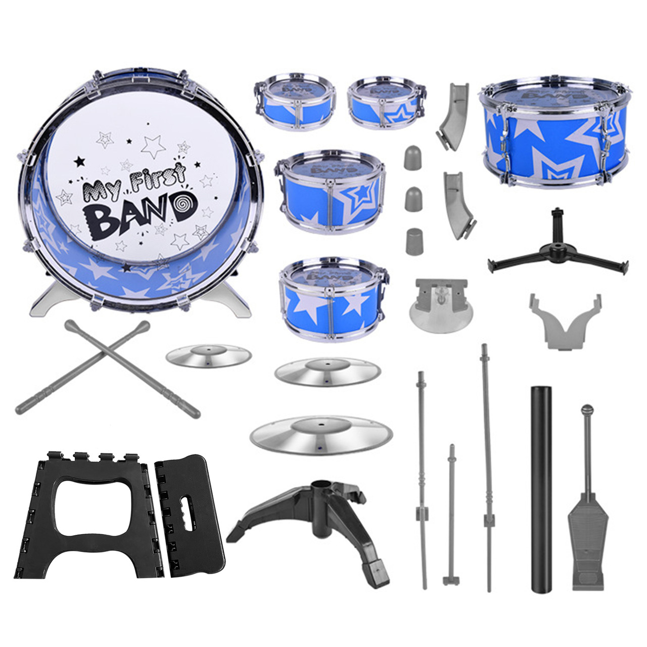 Six-Piece Junior Drum Set with Stool and Sticks – Blue