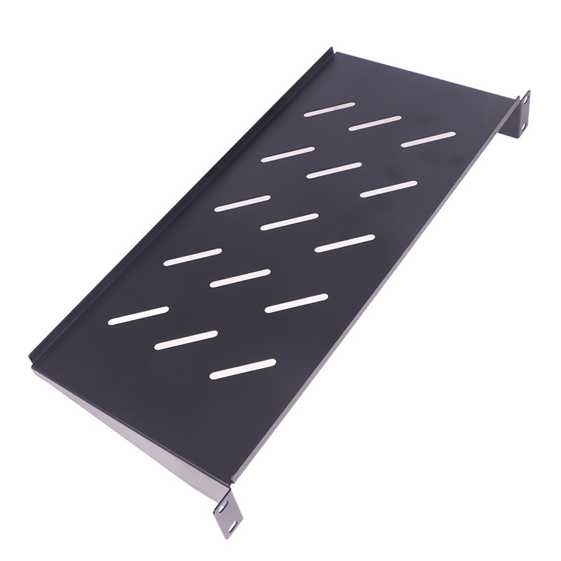 19-Inch Vented Rack Shelf – Black, 20 cm Deep — detail or usage view