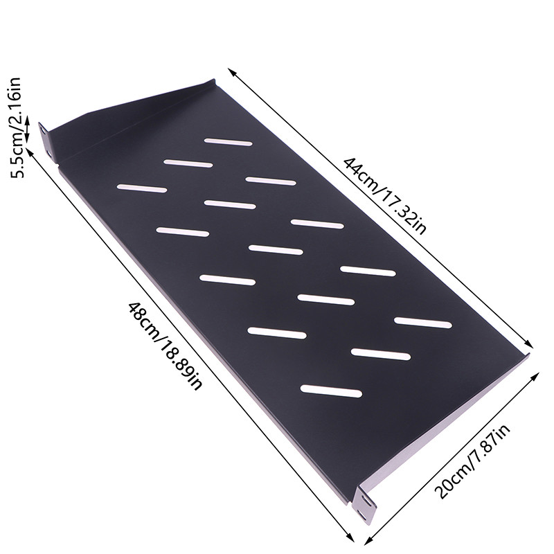19-Inch Vented Rack Shelf – Black, 20 cm Deep — detail or usage view