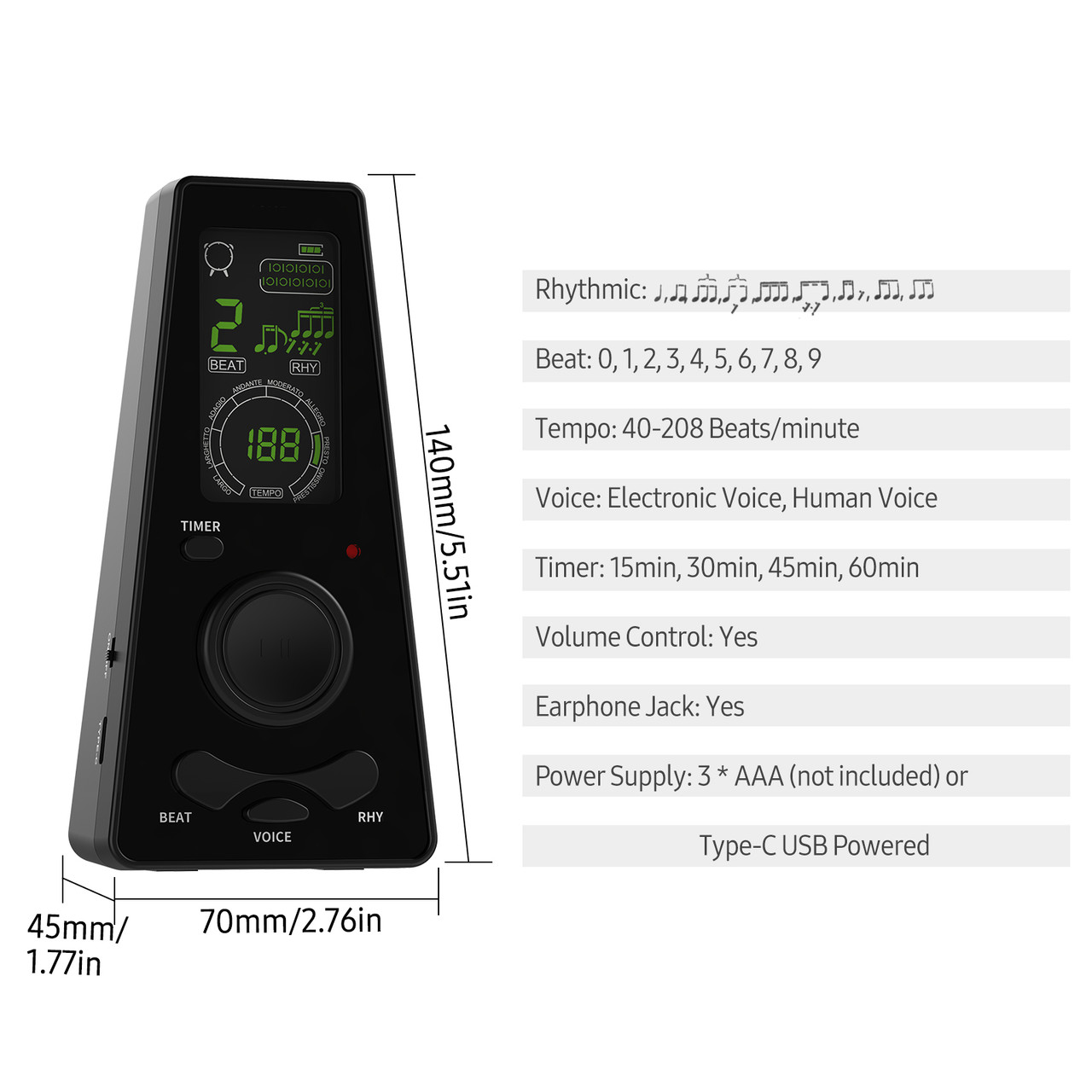 Electronic Digital Metronome – Black