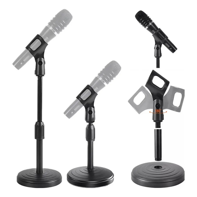 Height-Adjustable Desktop Microphone Stand with Round Base — detail or usage view