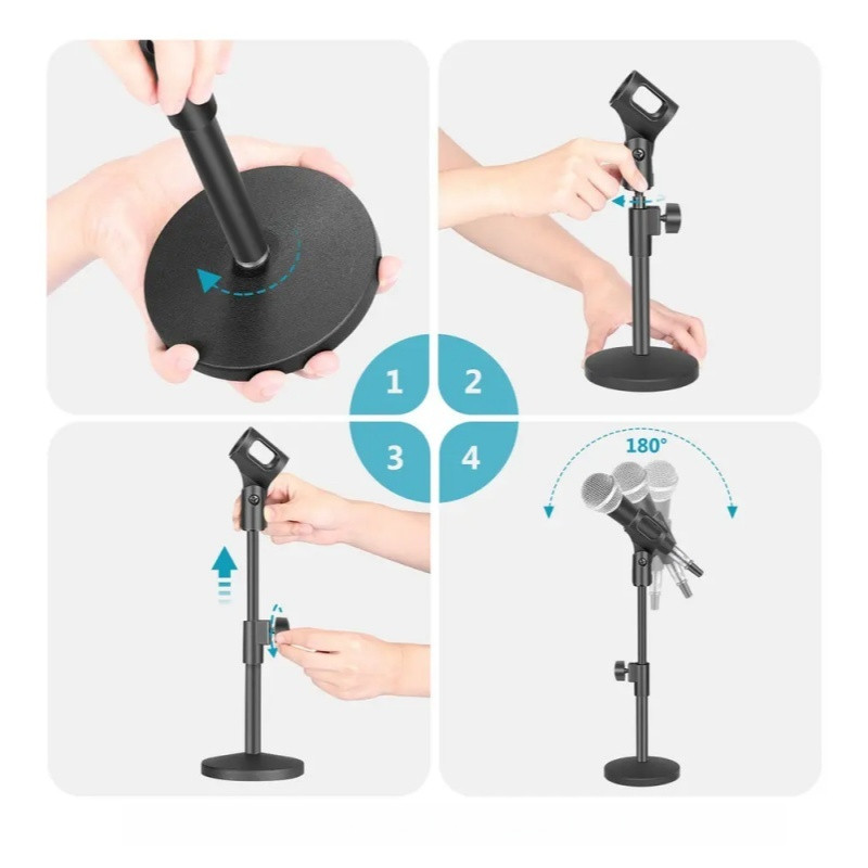 Height-Adjustable Desktop Microphone Stand with Round Base — detail or usage view