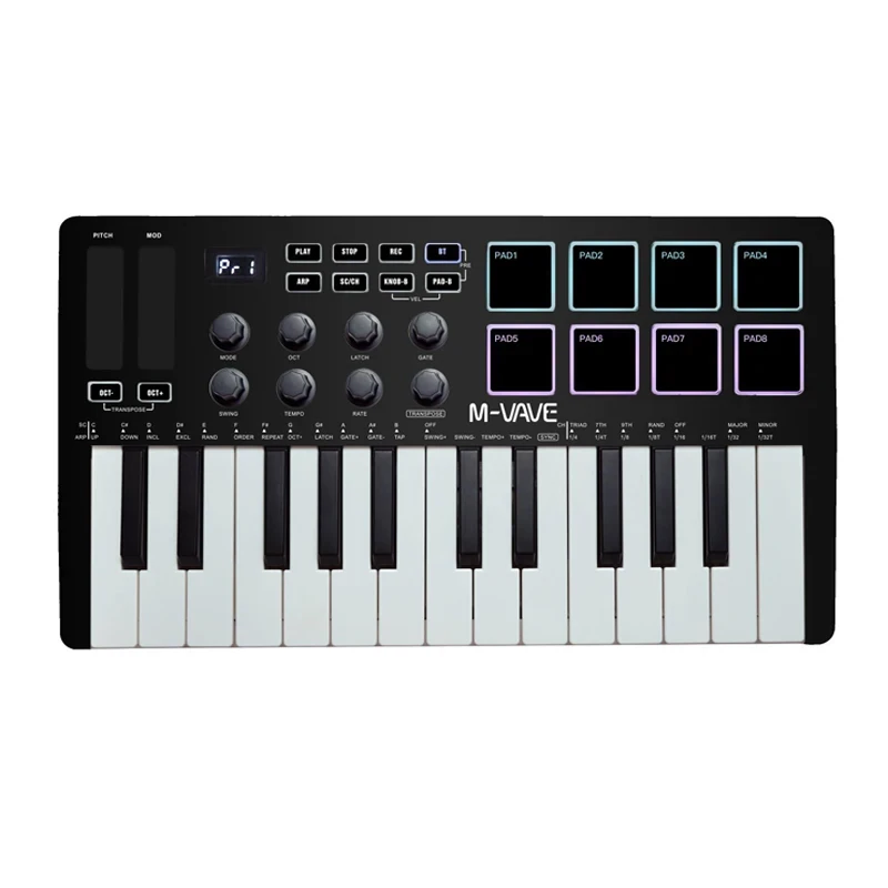 M-VAVE SMK-25 Wireless MIDI Keyboard – Black, 8 Pads