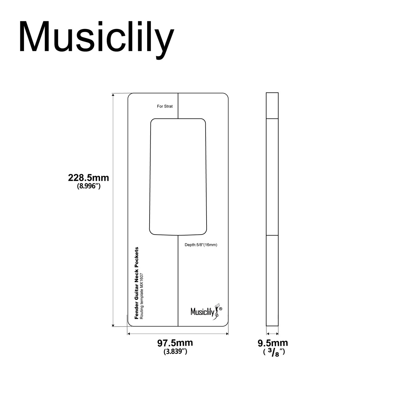 Musiclily MX1607 Acrylic Guitar Neck Pocket Routing Template – Strat and Offset