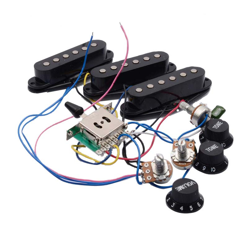 Black SSS Guitar Pickup Set with Prewired 5-Way 2T1V Controls — supplied product