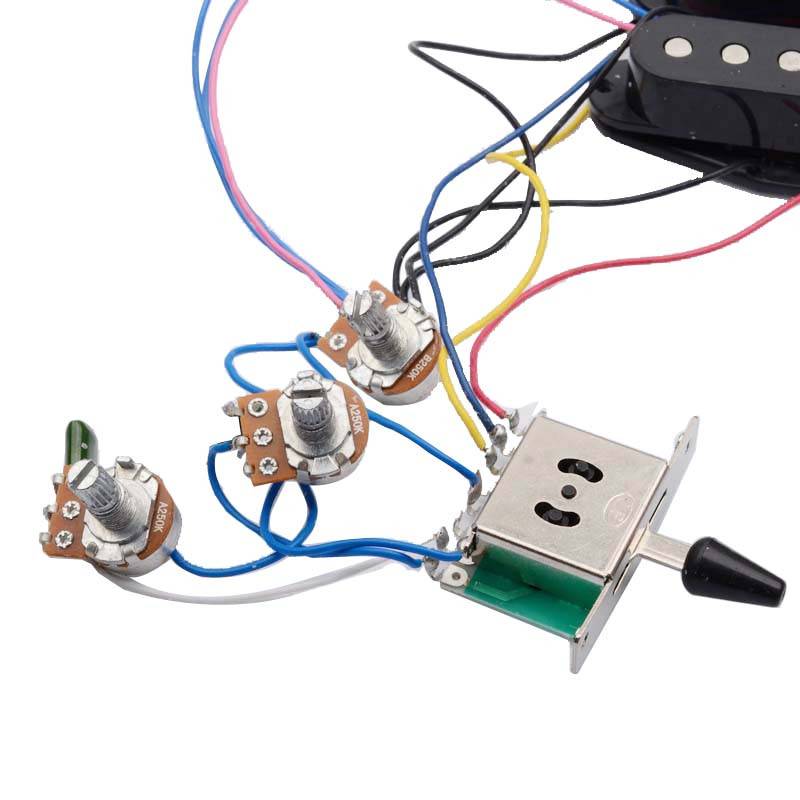 Black SSS Guitar Pickup Set with Prewired 5-Way 2T1V Controls — detail or usage view