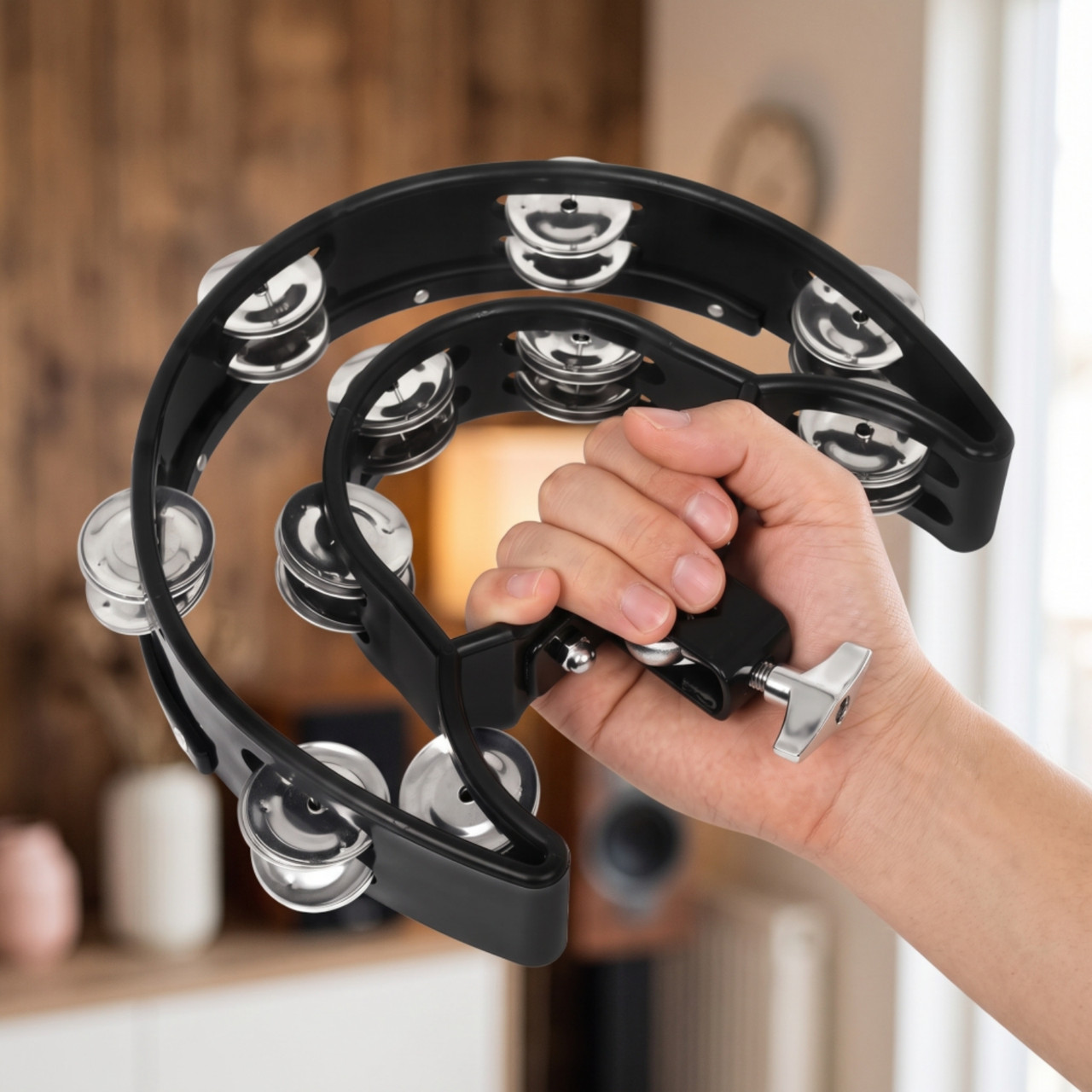 Clamp-Mount Double-Row Tambourine – Black – Detail 1
