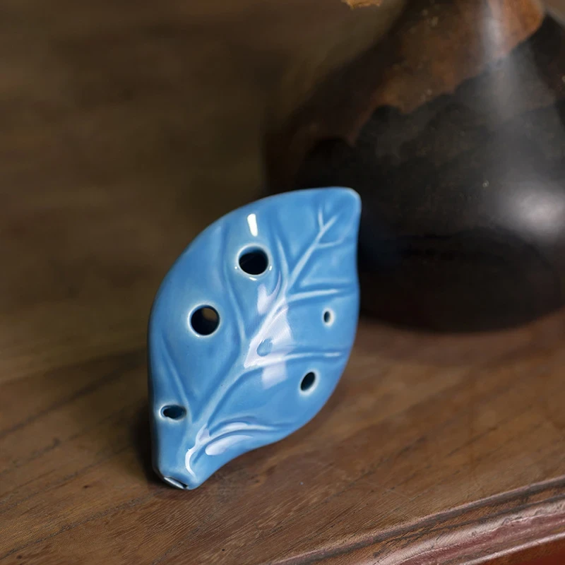 6-Hole Leaf-Style Ceramic Ocarina – Blue