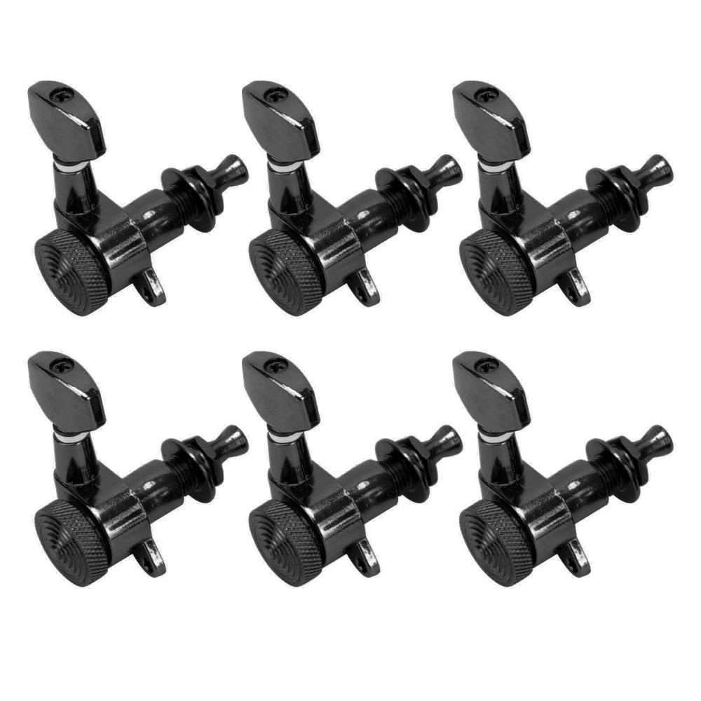Black Locking Guitar Tuners – 6R, Set of Six — detail view