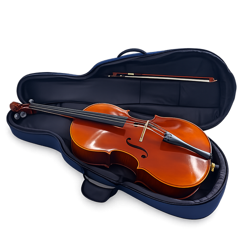 4/4 Handmade Cello with Bow & Bag – Solid Spruce & Flamed Maple