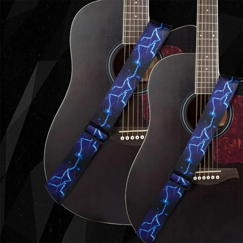Adjustable guitar strap accessory set fitted to an electric guitar