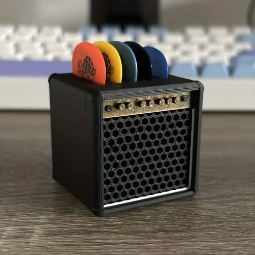 Mini amplifier-style guitar pick storage box