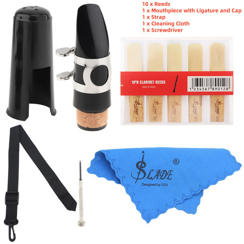Clarinet Mouthpiece Kit with 10 Reeds, Strap and Cleaning Cloth