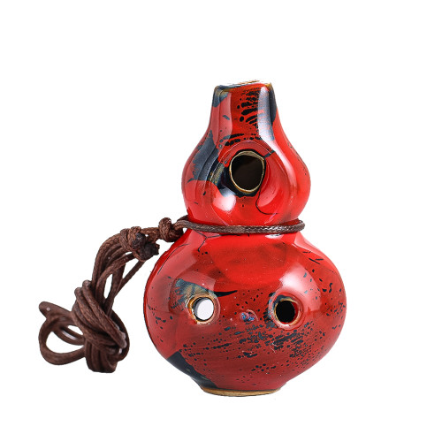 7-Hole Red Glazed Ceramic Ocarina with Lanyard