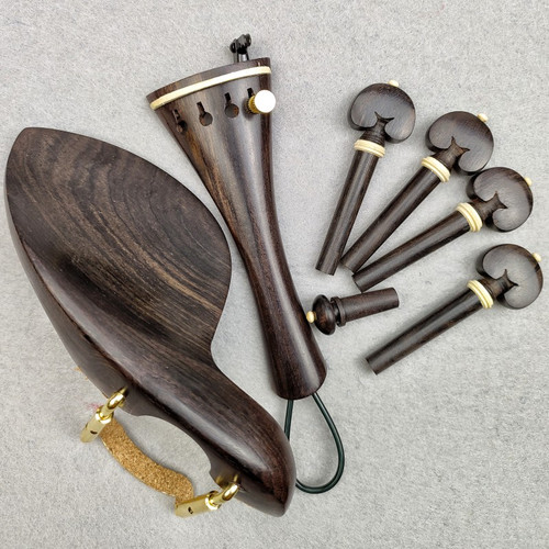 4/4 Ebony Violin Fittings Set – Pegs, Chinrest & Tailpiece