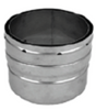 A stainless steel Metaloterm ME to Schiedel Tecnoflex Screwfit Adaptor by Schiedel, featuring a smooth cylindrical surface with two ridges, used for connecting sections of HVAC ductwork.