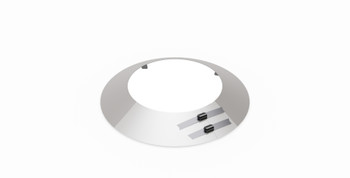 A Schiedel MF Storm Collar (Dia 350mm-500mmØ), a metallic circular fitting with a central hole and two small black clips on its shiny surface, is shown against a plain white background.