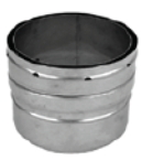 A stainless steel Metaloterm ME to Schiedel Tecnoflex Screwfit Adaptor by Schiedel, featuring a smooth cylindrical surface with two ridges, used for connecting sections of HVAC ductwork.