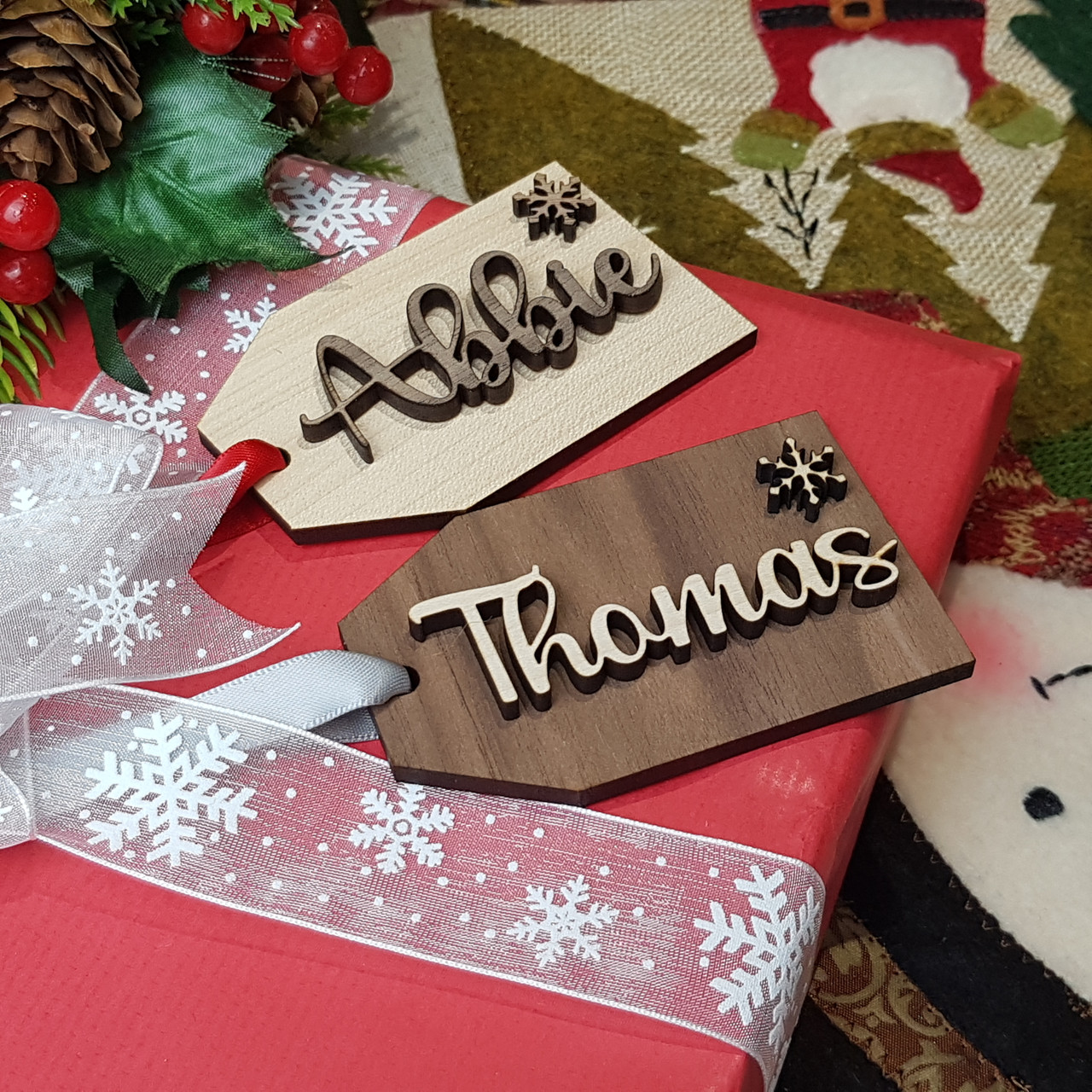 Stocking Name Tags, Personalized | Custom Wood Christmas Gift Tags | Pet  option