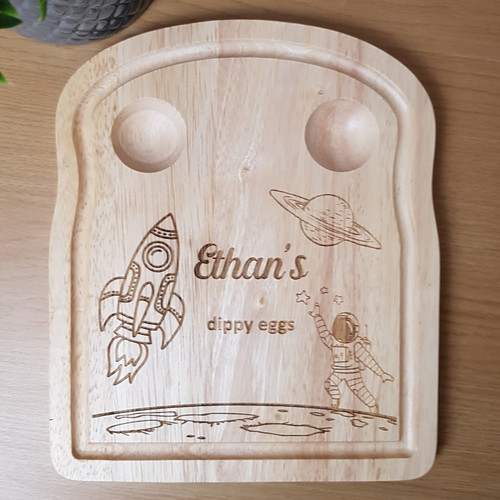 Space Themed Dippy Egg Board Personalised with Kids Name