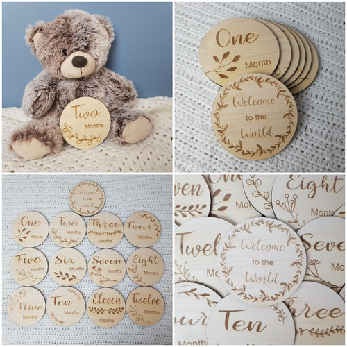 Baby Age Milestone Personalised Disc / Cards. Baby Shower or Newborn Gift
