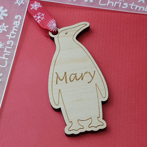 Penguin Personalised Wooden Christmas Gift Name Tag