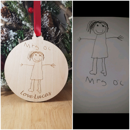 Personalised Christmas Teachers Gift with Pupil Drawing and handwriting added.