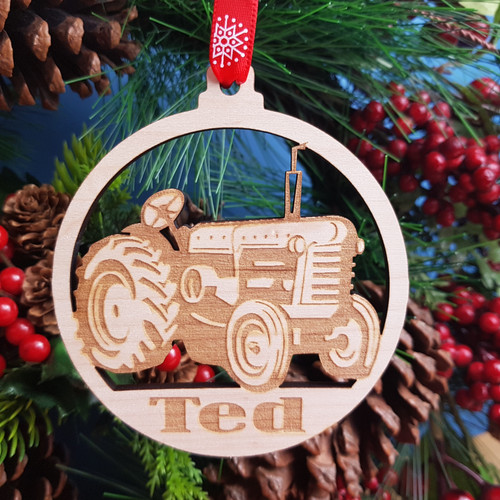Traditional Tractor Xmas Tree Hanger, Personalised Gift For Farmers, Tractor enthusiasts. Stocking Gift for Boys.