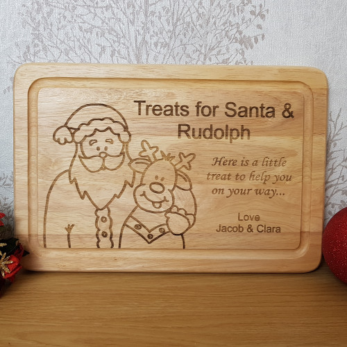 Santa and Rudolph Christmas Eve Plate, Treats for Father Christmas Personalised Wooden Board