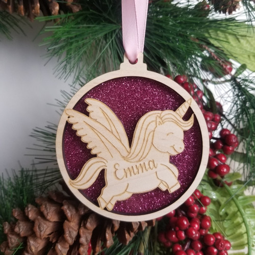 Unicorn Christmas Tree Decoration, Personalised Gift For Girls