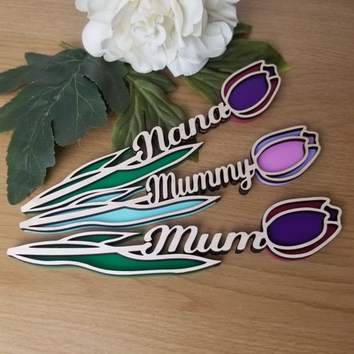 Personalised Flower Gift For Mothers Day, Birthdays, New Homes and Anniversaries. Personalise with any Name, Tulip Design.
