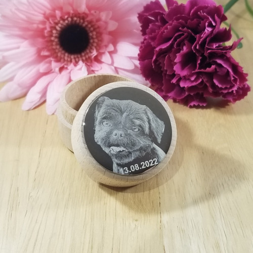 Personalised Pet Hair Memorial Keepsake Wooden Box, with Stainless Steel Top to add Pet Photos, Paw Prints and Text