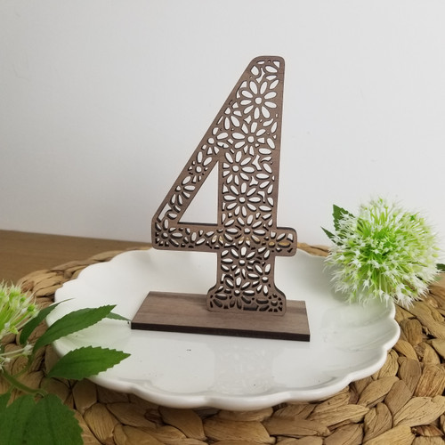 Wooden Table Number, Stand Alone Numbers for Wedding Tables, Flower cut out design