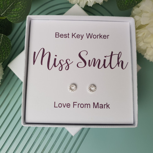 Sterling Silver Jewellery for Teachers, Teaching Assistant, Nursery Staff, Childminders, End of Year Thank you Gift with personalised backing card