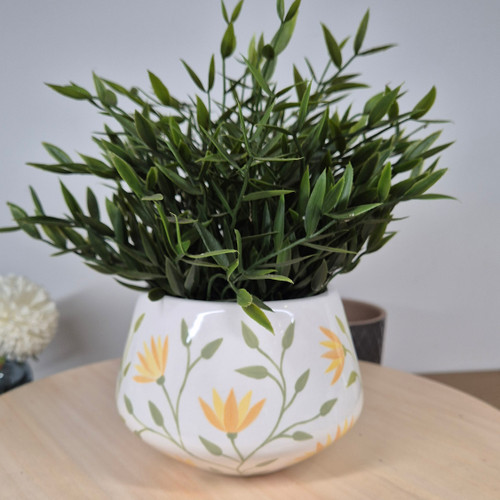 Hand Painted Yellow Flowers and Vine Design, Handmade Plant Pot