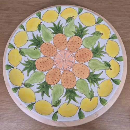 Large Plate Handpainted with Lemons, Pinapples, Pears and an Orange. Fruit Bowl or serving Platter Food safe