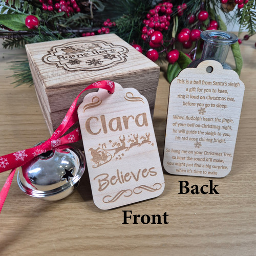 Magic Santa Bell with Personalised Wooden Believe Tag, North Pole Express, Santa Sleigh Bell Magic Santa Bell with Personalised Wooden Believe Tag, North Pole Express, Santa Sleigh Bell
