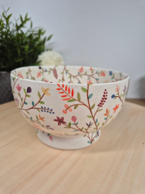 Wild Meadow Flowers Design on Footed Cereal Bowl, Dessert or Trinket Bowl for keys and change. Decorative Hand Painted Dish